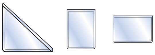 Examples of self-adhesive pockets and corners, used for larger items (four per item)