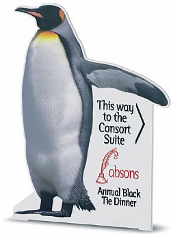 Example of a display board cut to the shape of a penguin