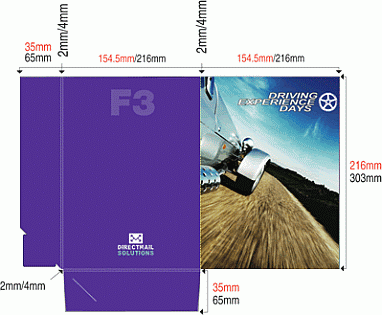 Folder F3 diagram with measurements